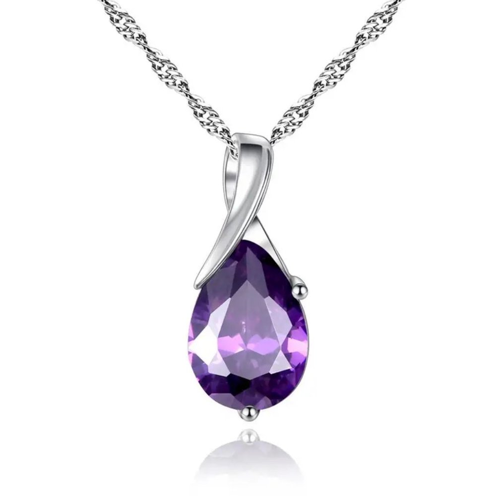 COPY - New-Creative Design Purple Zircon Water Drop Pendant Necklace -Sep -birt…
